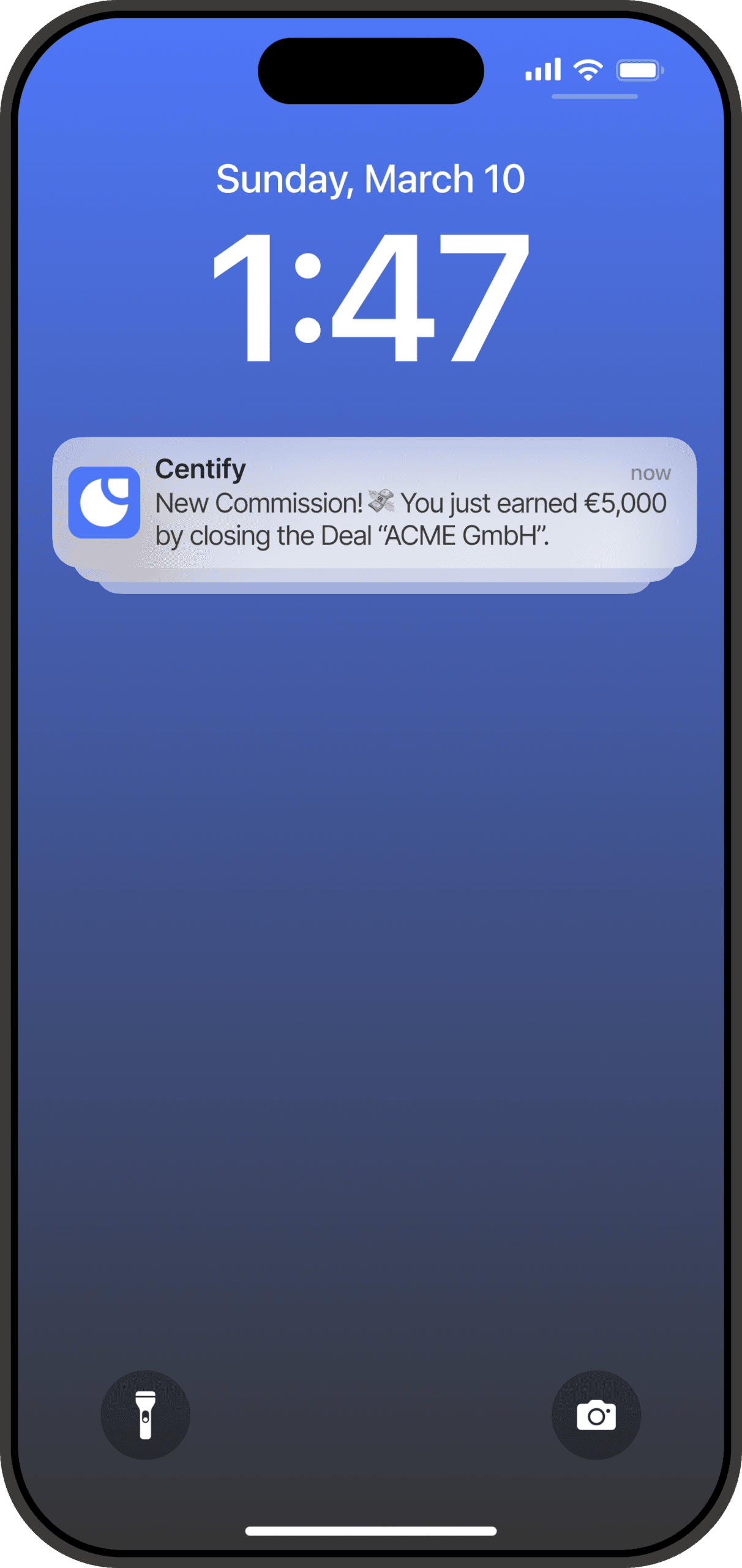 Push notification sales commission